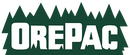 A logo for orepac with trees and mountains in the background